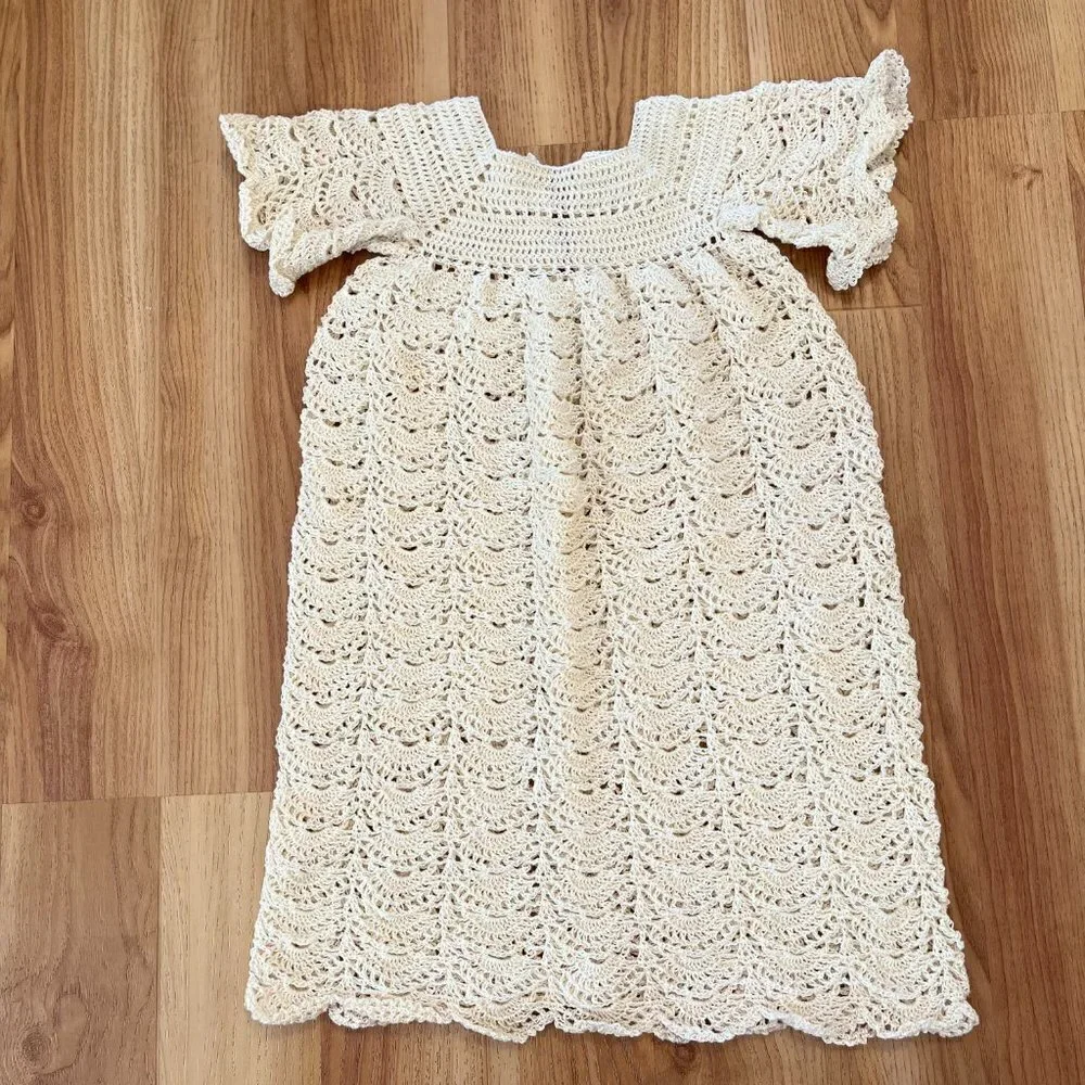 Vintage Handmade Crochet Delicate Feminine Angel Pattern Baby Dress